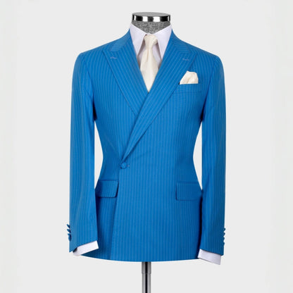 Harley Generous Blue Striped Peaked Lapel Bespoke Prom Suits