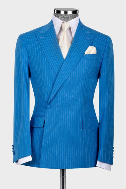 Harley Generous Blue Striped Peaked Lapel Bespoke Prom Suits