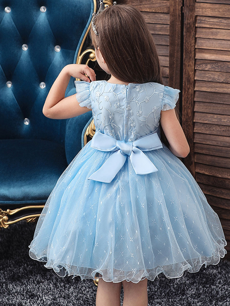 Blue Teenage Girls Dress Summer Children Party Elegant Princess Long Tulle Baby Girls Kids Lace Wedding Ceremony Dresses-showprettydress