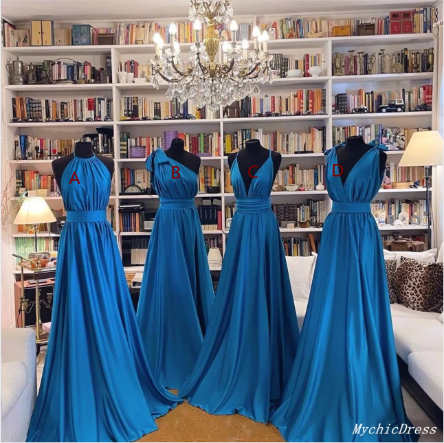 Roycebridal Cheap Beach Chiffon Blue Bridesmaid Dresses Simple Long Wedding Guest Dresses