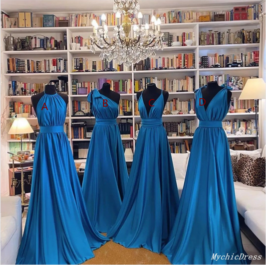 Roycebridal Cheap Beach Chiffon Blue Bridesmaid Dresses Simple Long Wedding Guest Dresses