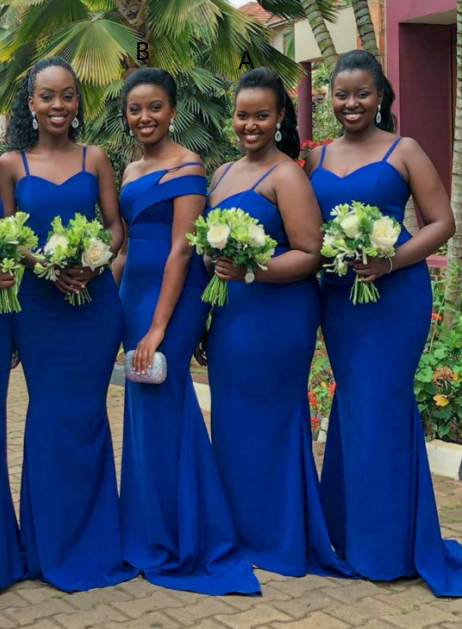 Roycebridal African Satin Blue Bridesmaid Dresses Spaghetti Straps Mermaid Wedding Guest Dress