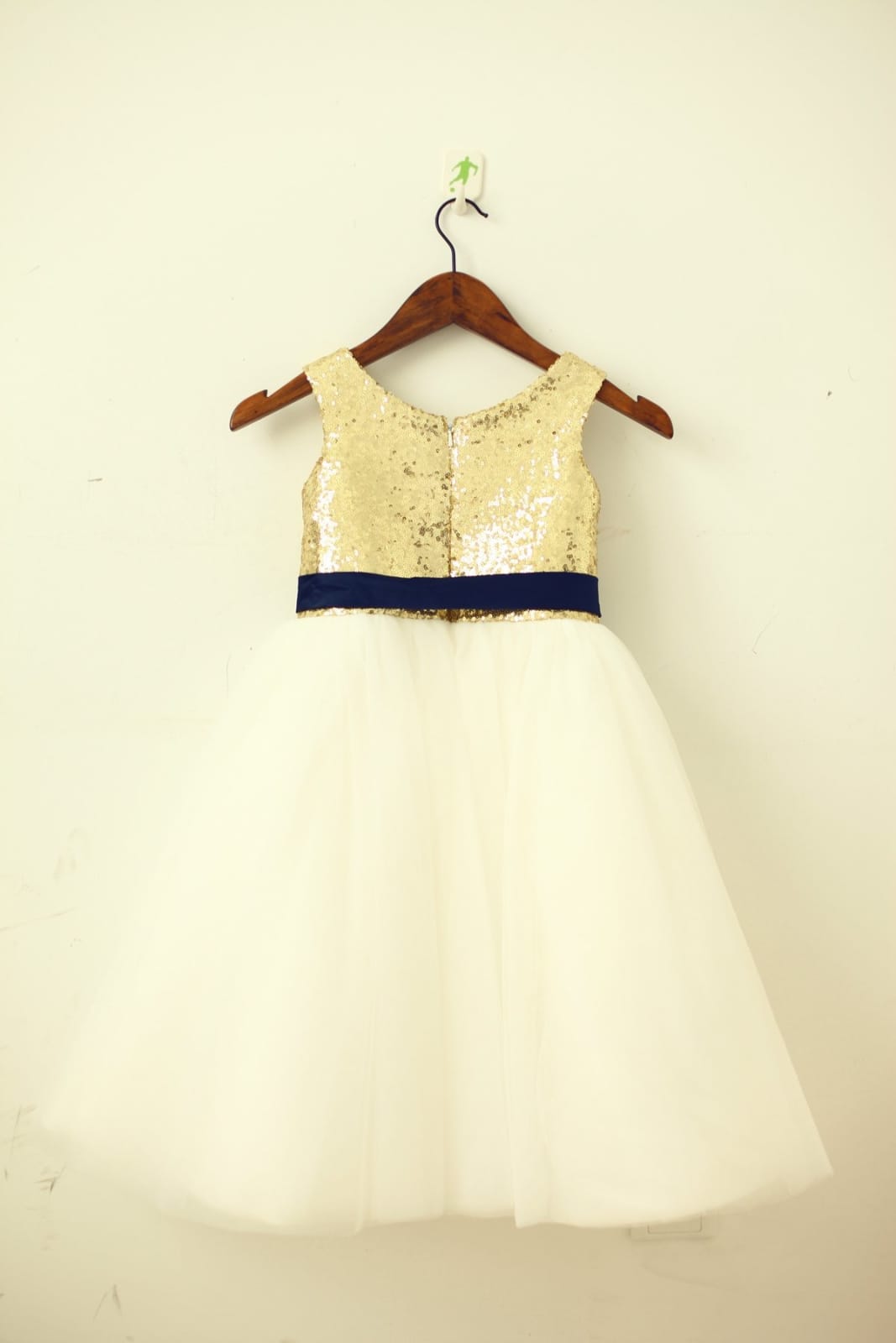 Blush Pink / Gold Sequin Ivory Tulle Flower Girl Dress with 