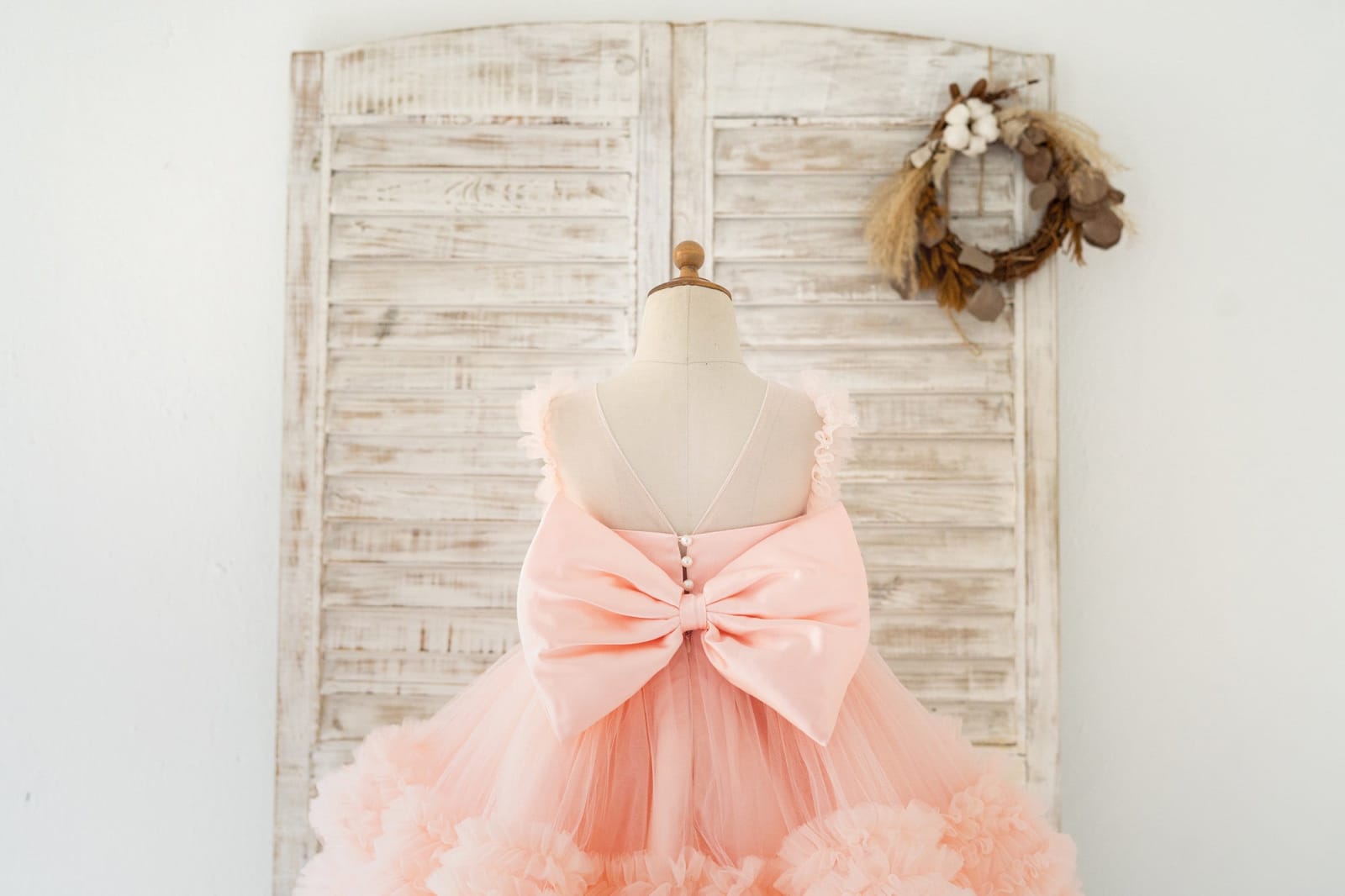 Blush Pink V Back Pearl Beaded Tulle Wedding Flower Girl 