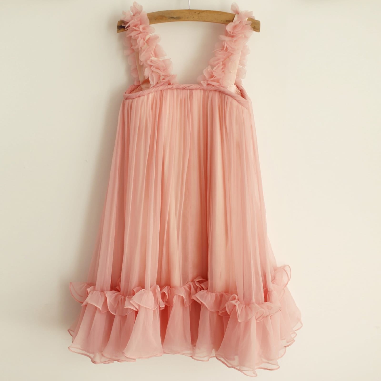 Blush Pink Chiffon Straps Wedding Flower Girl Dress