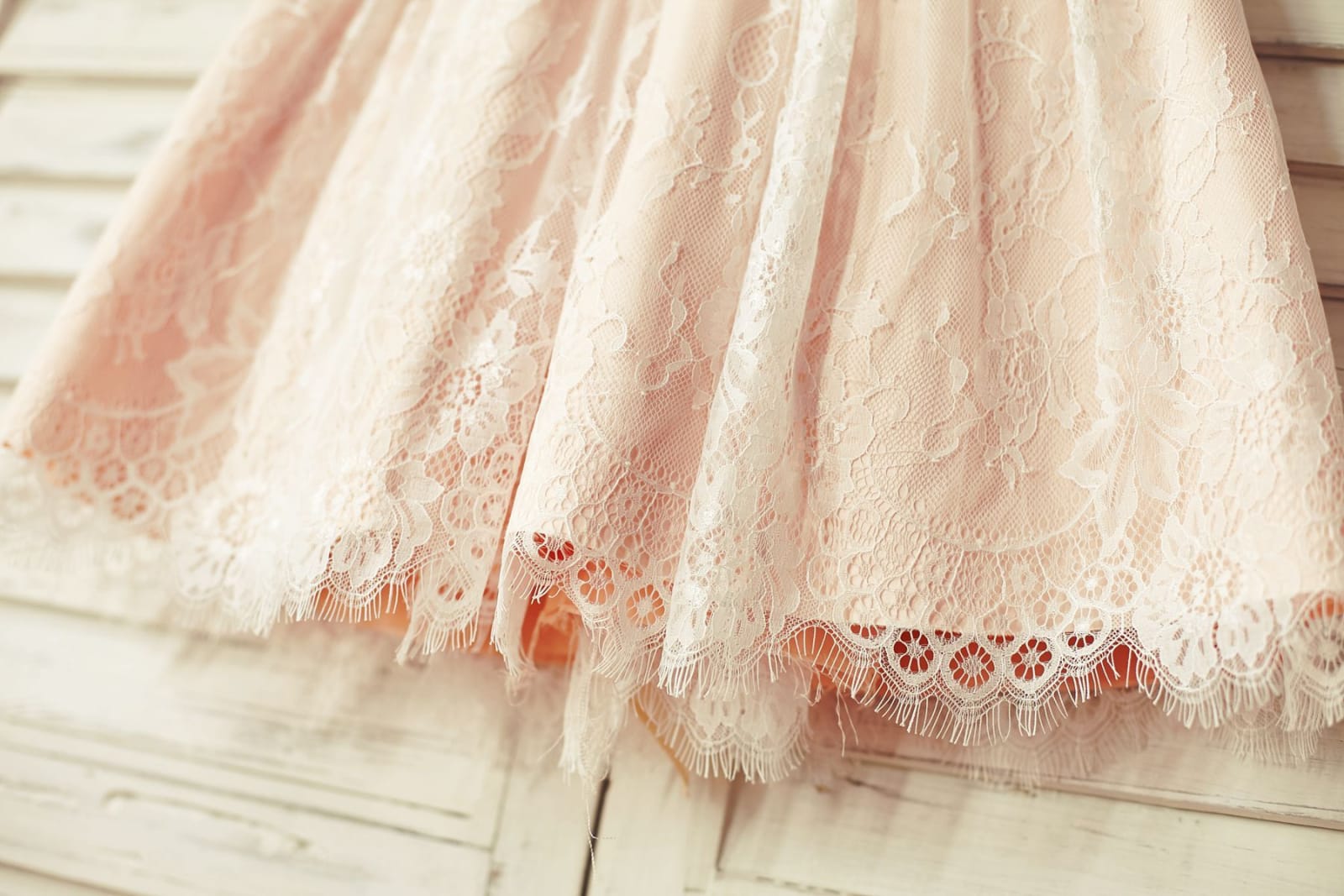 Blush Pink Satin Ivory Lace Cap Sleeves Flower Girl Dress 