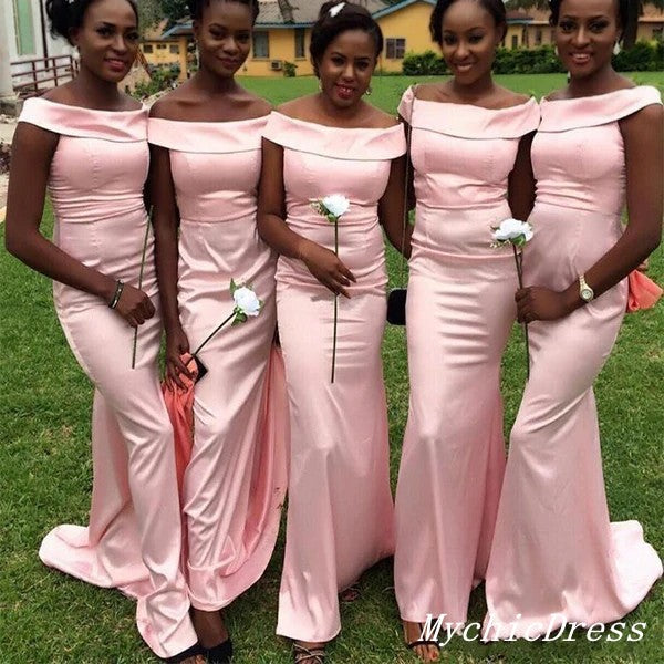 Roycebridal Off the Shoulder Blush Pink Bridesmaid Dresses Long Wedding Guest Dresses