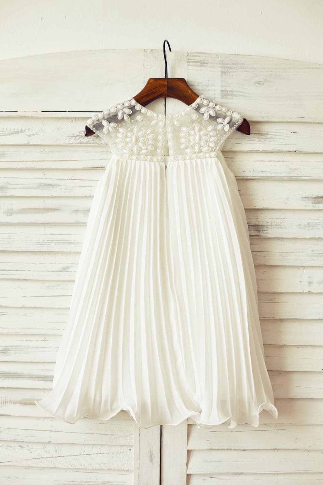 Beaded Ivory Chiffon Flower Girl Dress