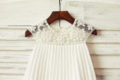 Beaded Ivory Chiffon Flower Girl Dress