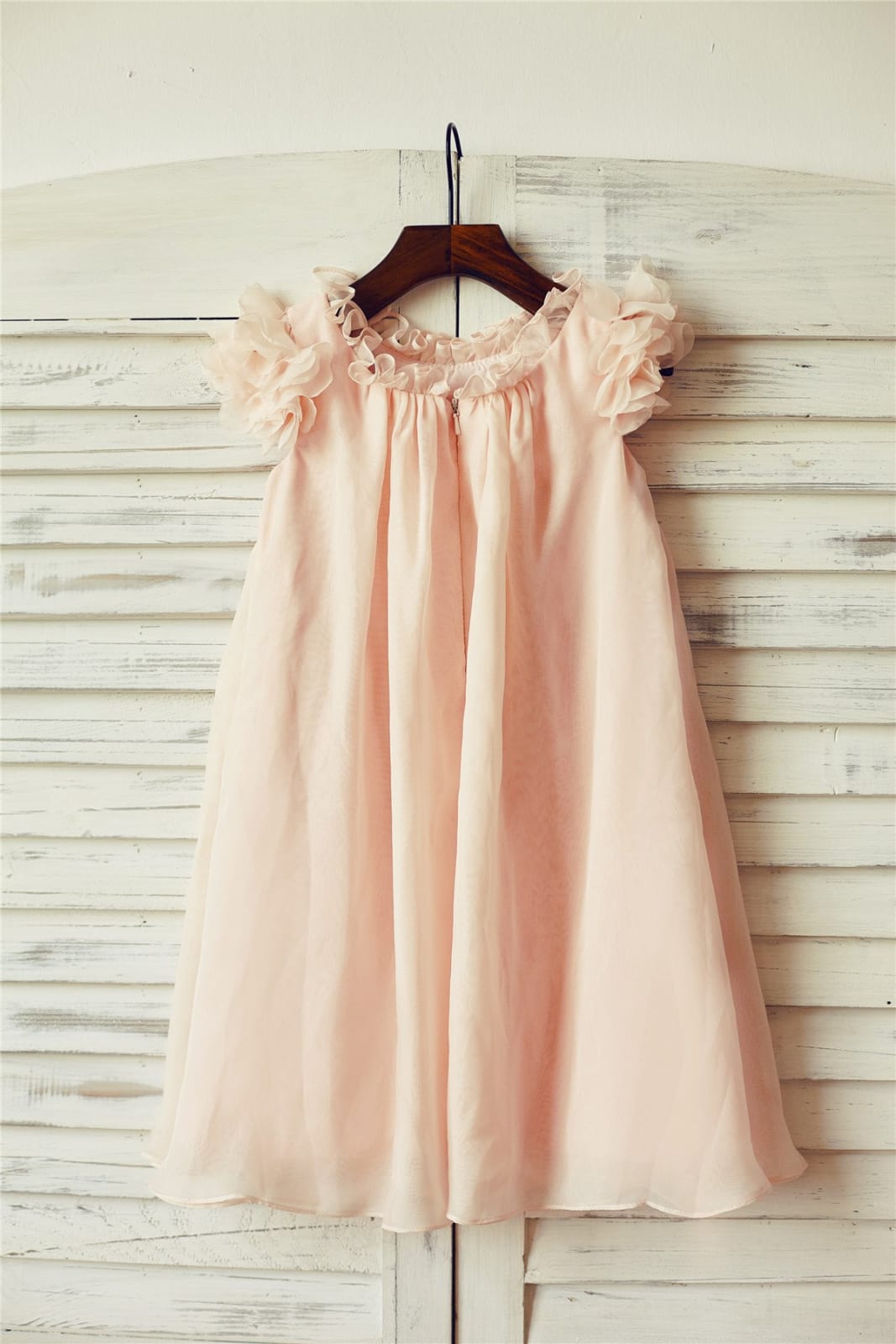 Boho Beach Blush Pink Chiffon Flower Girl Dress with 