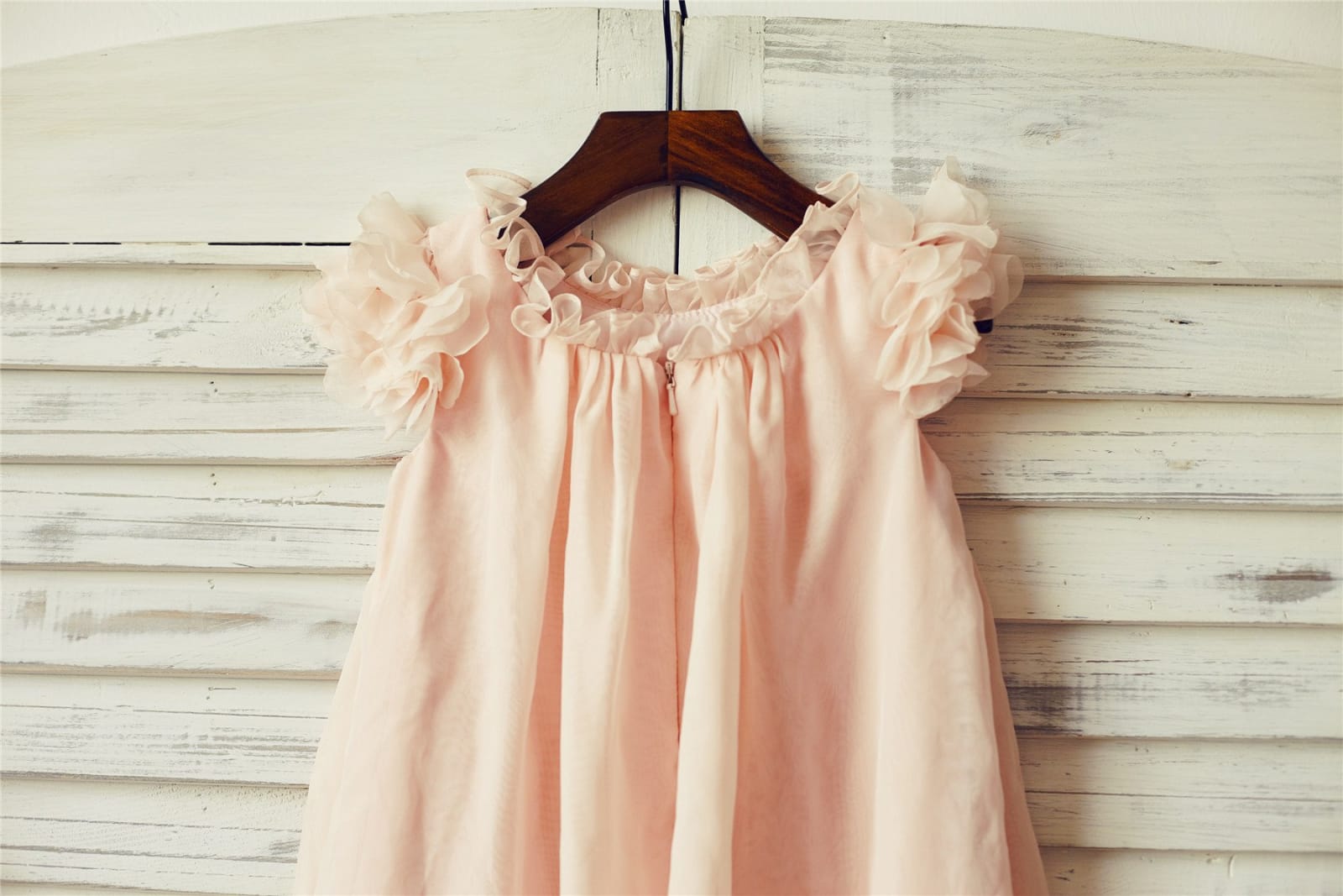 Boho Beach Blush Pink Chiffon Flower Girl Dress with 