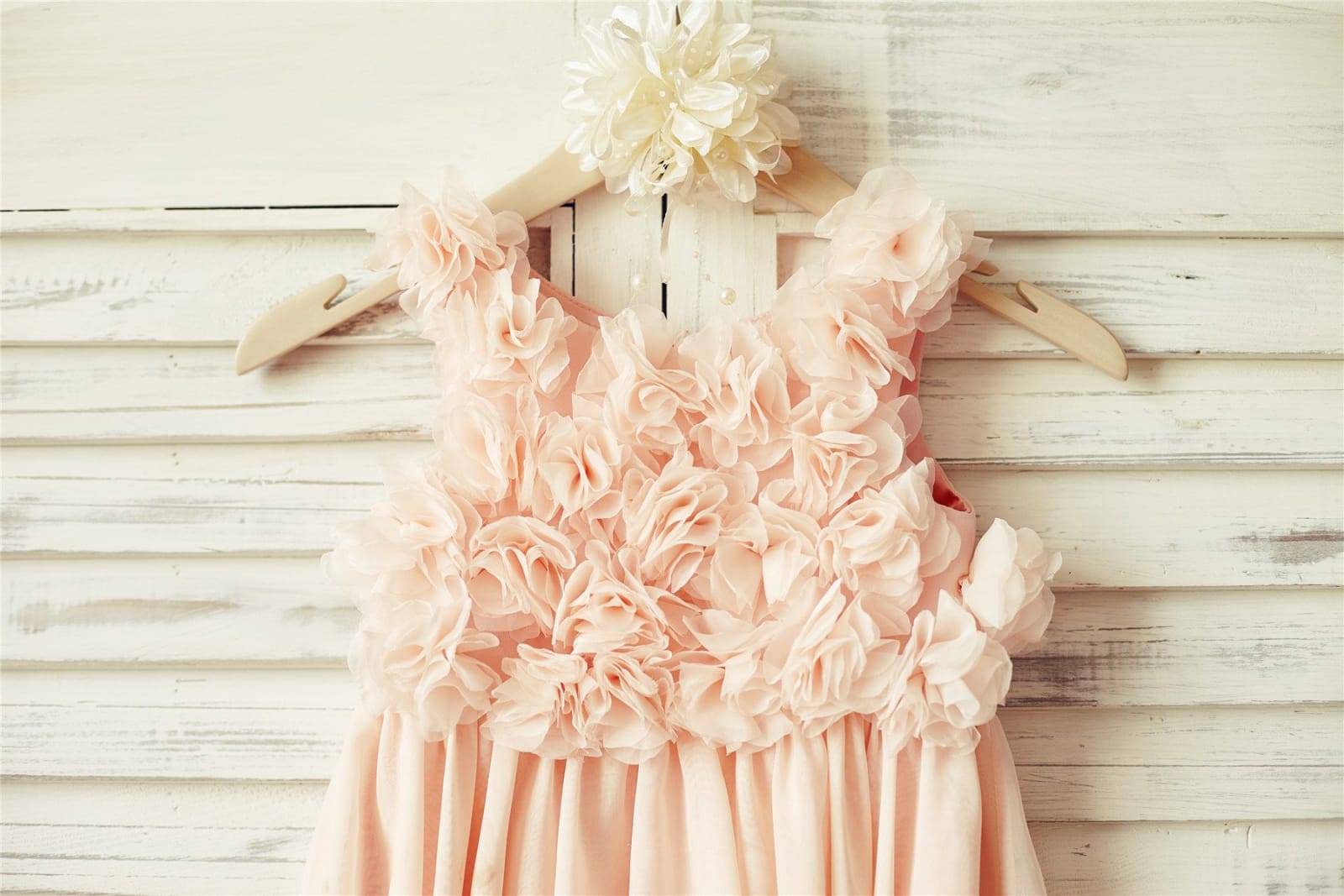 Boho Beach Blush Pink Chiffon Floral Straps Flower Girl 