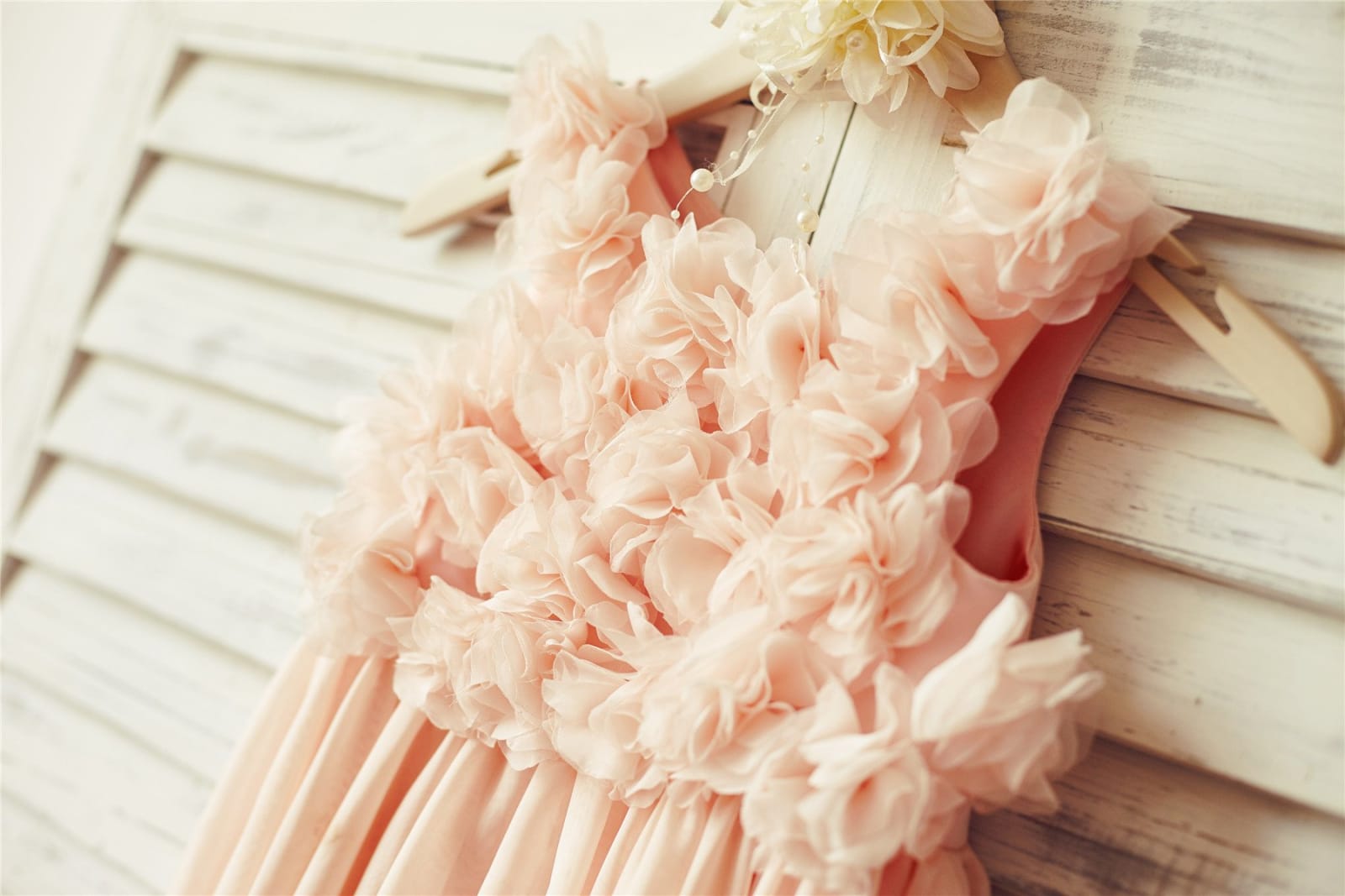 Boho Beach Blush Pink Chiffon Floral Straps Flower Girl 