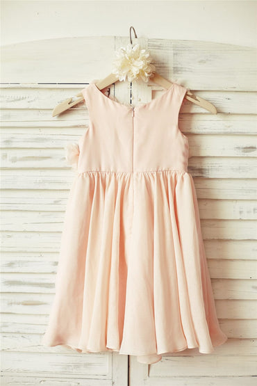 Boho Beach Blush Pink Chiffon Floral Straps Flower Girl 