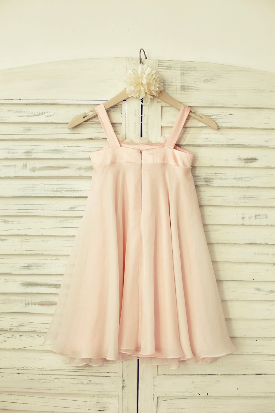 Boho Beach Blush Pink Thin Straps Chiffon Flower Girl Dress