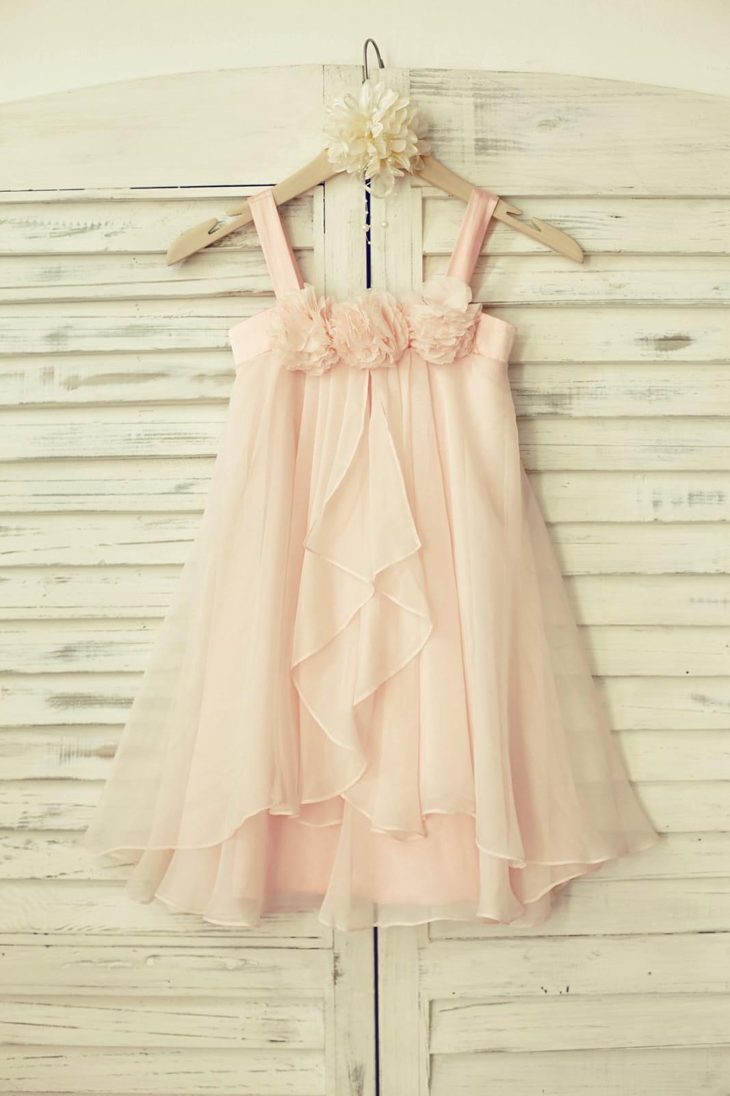 Boho Beach Blush Pink Thin Straps Chiffon Flower Girl Dress