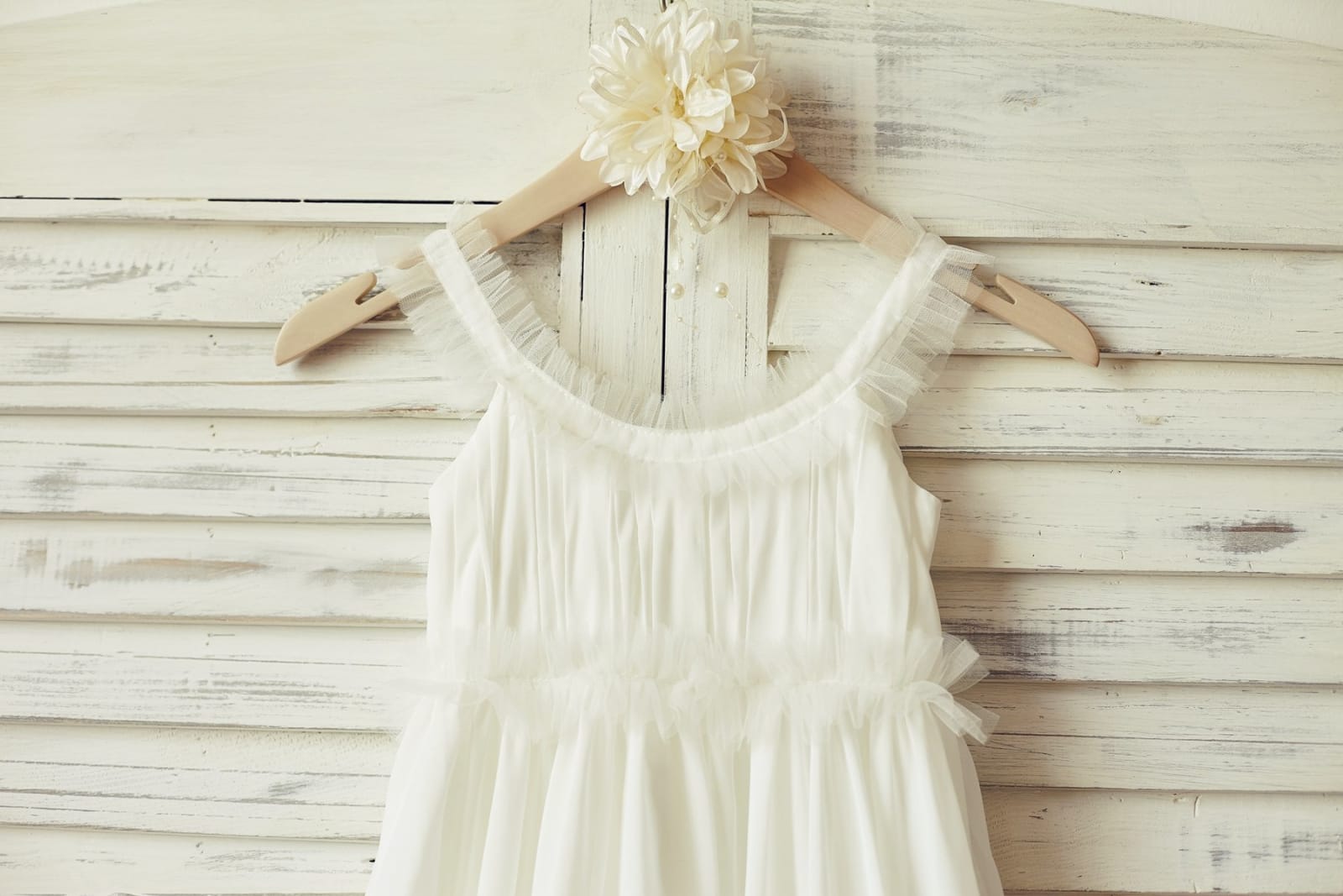 Boho Beach Ivory Chiffon Tulle Flower Girl Dress