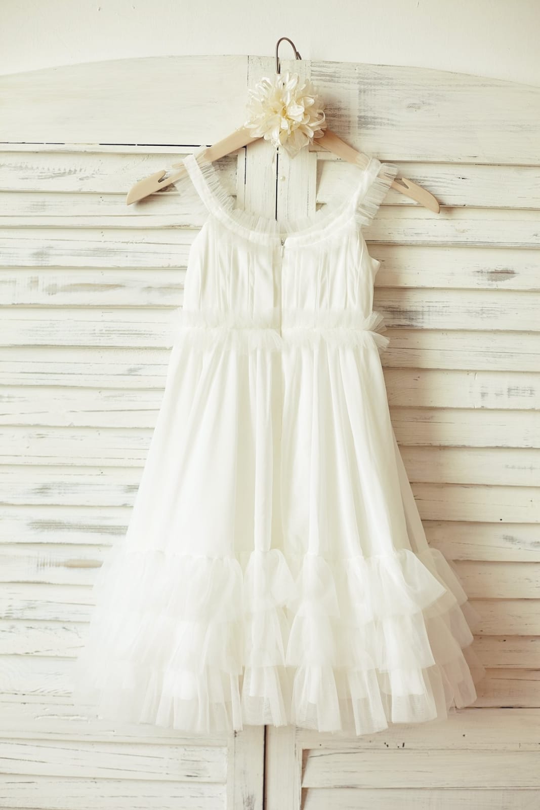 Boho Beach Ivory Chiffon Tulle Flower Girl Dress