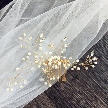 Bridal Comb Gold and Veil-Accessories-Viniodress-Ivory-Viniodress