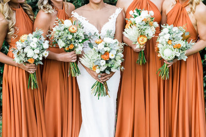 Roycebridal Sexy A-Line Burnt Orange Bridesmaid Dresses Long Halter Backless