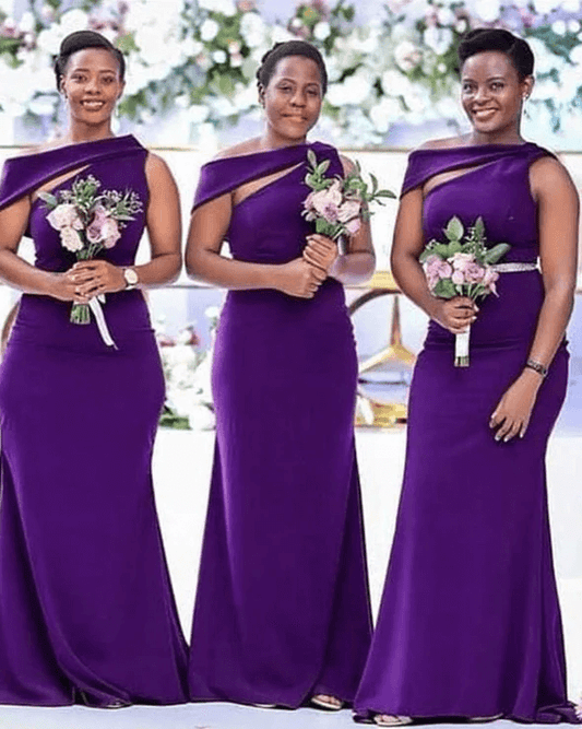 Roycebridal Cheap Long Bridesmaid Dresses Purple One Shoulder Wedding Guest Dress Online