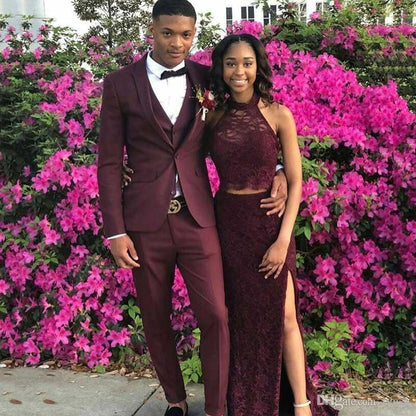 Burgundy Shawl Lapel Men Prom Outfits-showprettydress