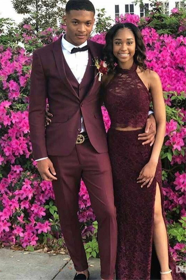 Burgundy Shawl Lapel Men Prom Outfits-showprettydress