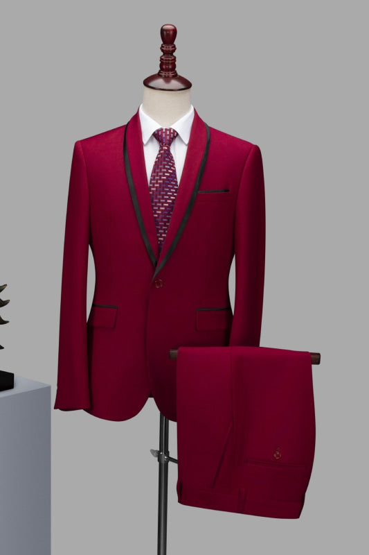 Morden Burgundy Shawl Lapel Two Pieces Men Suits For Prom