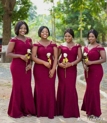 Long Mermaid Burgundy Bridesmaid Dresses 2024 Spaghetti Straps Wedding Guest Dress