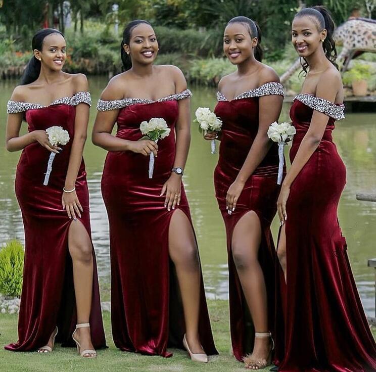 velvet burgundy bridesmaid dresses