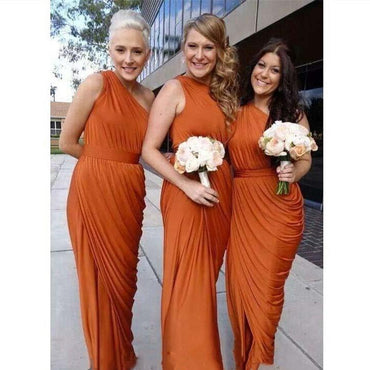 Roycebridal Sheath One Shoulder Rust Orange Bridesmaid Dresses Ruffles