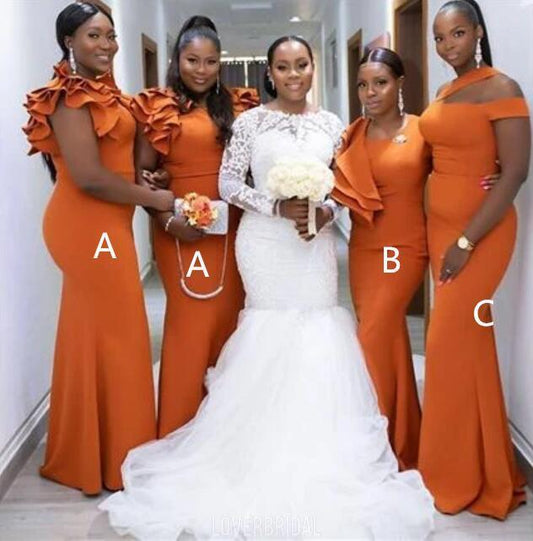 Roycebridal Africa Mermaid Mismatch Burnt Orange Bridesmaid Dresses