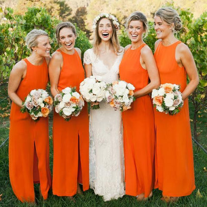 Roycebridal Cheap Orange Bridesmaid Dresses Long Straps Chiffon Sleeveless