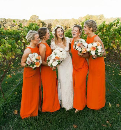 Roycebridal Cheap Orange Bridesmaid Dresses Long Straps Chiffon Sleeveless