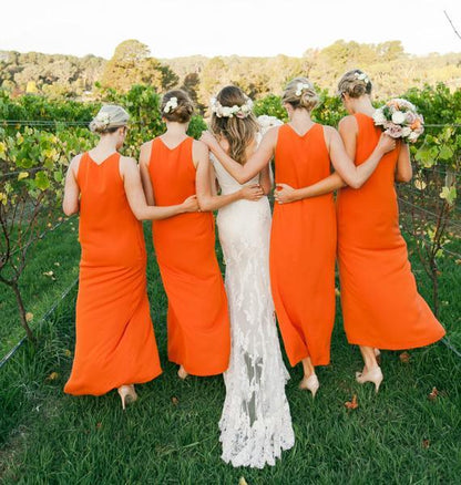 Roycebridal Cheap Orange Bridesmaid Dresses Long Straps Chiffon Sleeveless