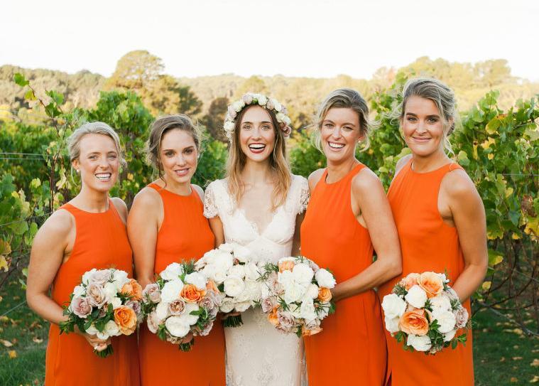 Roycebridal Cheap Orange Bridesmaid Dresses Long Straps Chiffon Sleeveless