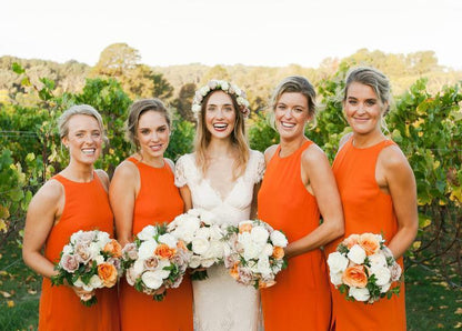 Roycebridal Cheap Orange Bridesmaid Dresses Long Straps Chiffon Sleeveless