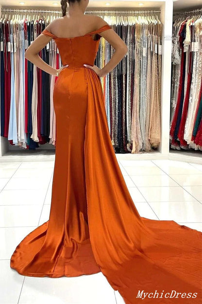 Burnt Orange Wedding Guest Dress Cheap Mermaid Off Shoulder Bridesmaid Dresses