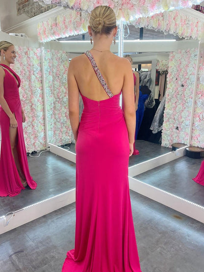 Roycebridal Teresa | Mermaid One Shoulder Pink Cutout Long Prom Dress