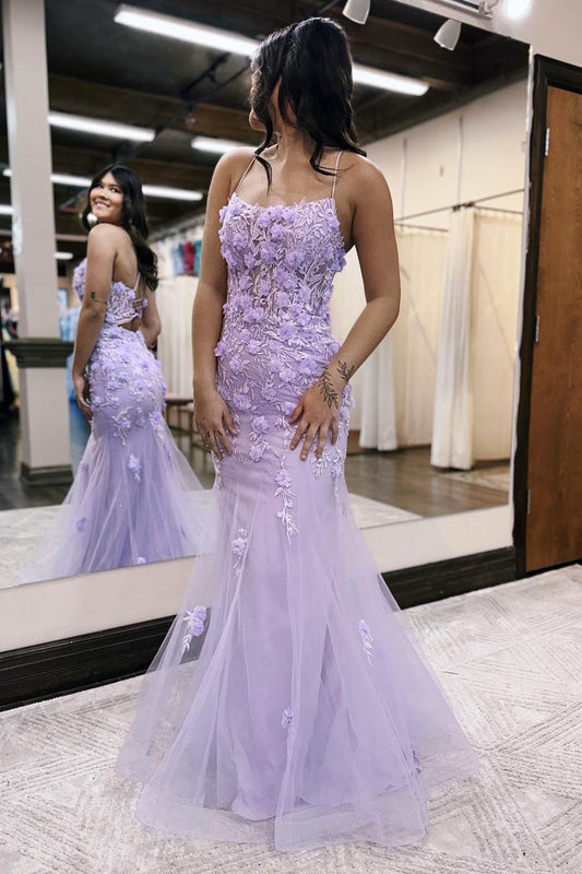 Roycebridal Armani |Lilac Mermaid Scoop Neck Prom Dress with Appliques