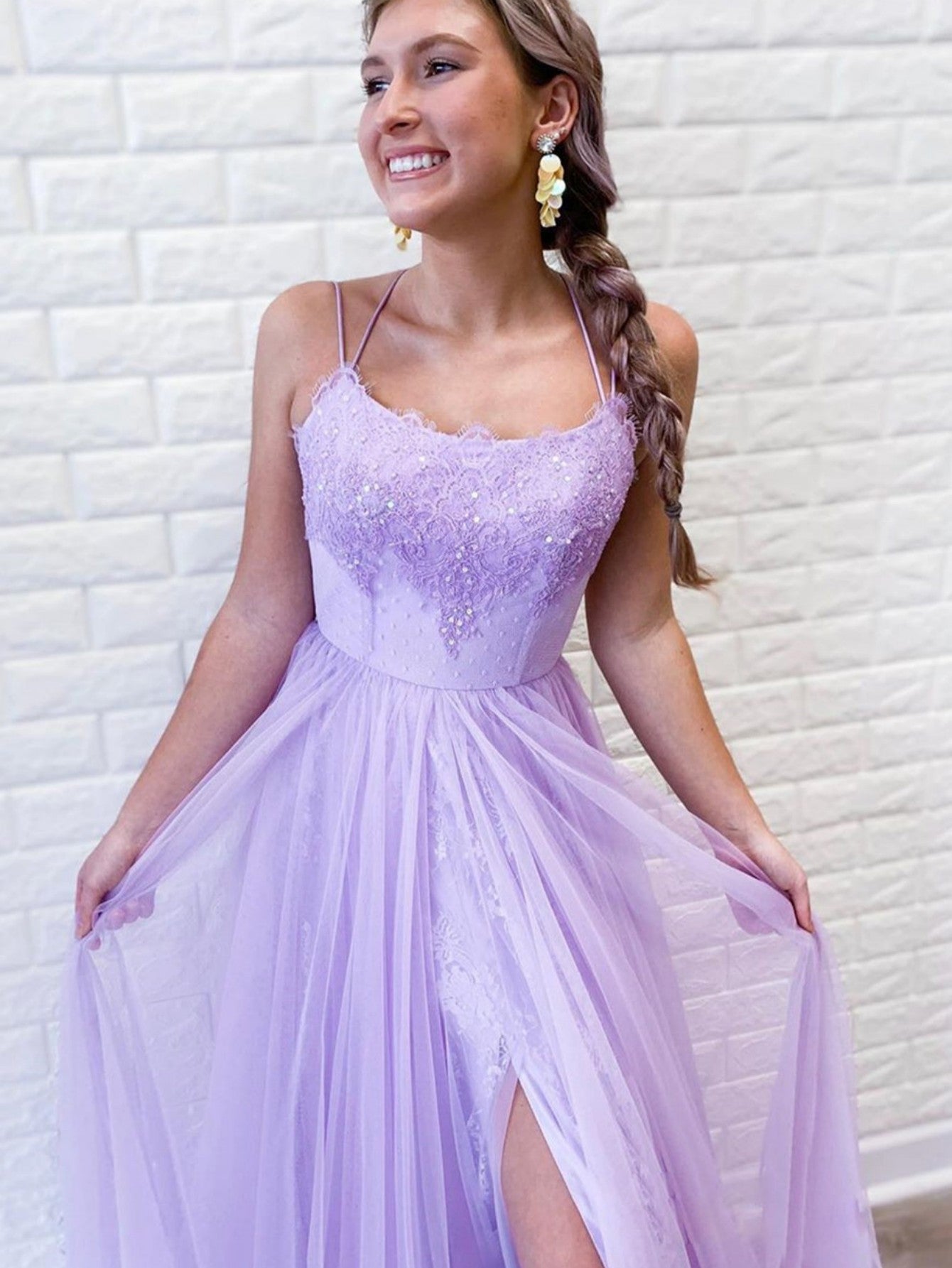 Roycebridal A Line Purple Backless Tulle Long Prom Dress