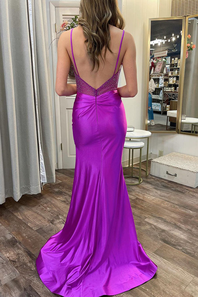 Roycebridal Olive | Purple Sweetheart Satin Mermaid Long Prom Dresses with Slit