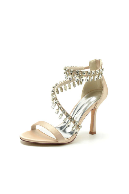 Open Toe Crystal Ankle Strap Stiletto Sandals