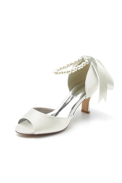 Chic Peep Toe Ribbons Faux Pearl Pumps