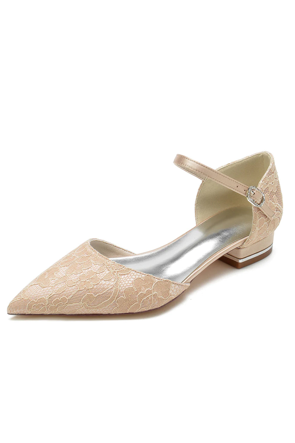 Lace One-strap Buckle Pointed Toe Mules