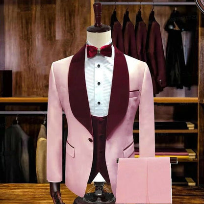 Candy Pink Stylsih Shawl Lapel Slim Fit Men Suits for Wedding-showprettydress