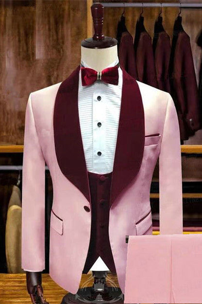 Candy Pink Stylsih Shawl Lapel Slim Fit Men Suits for Wedding-showprettydress