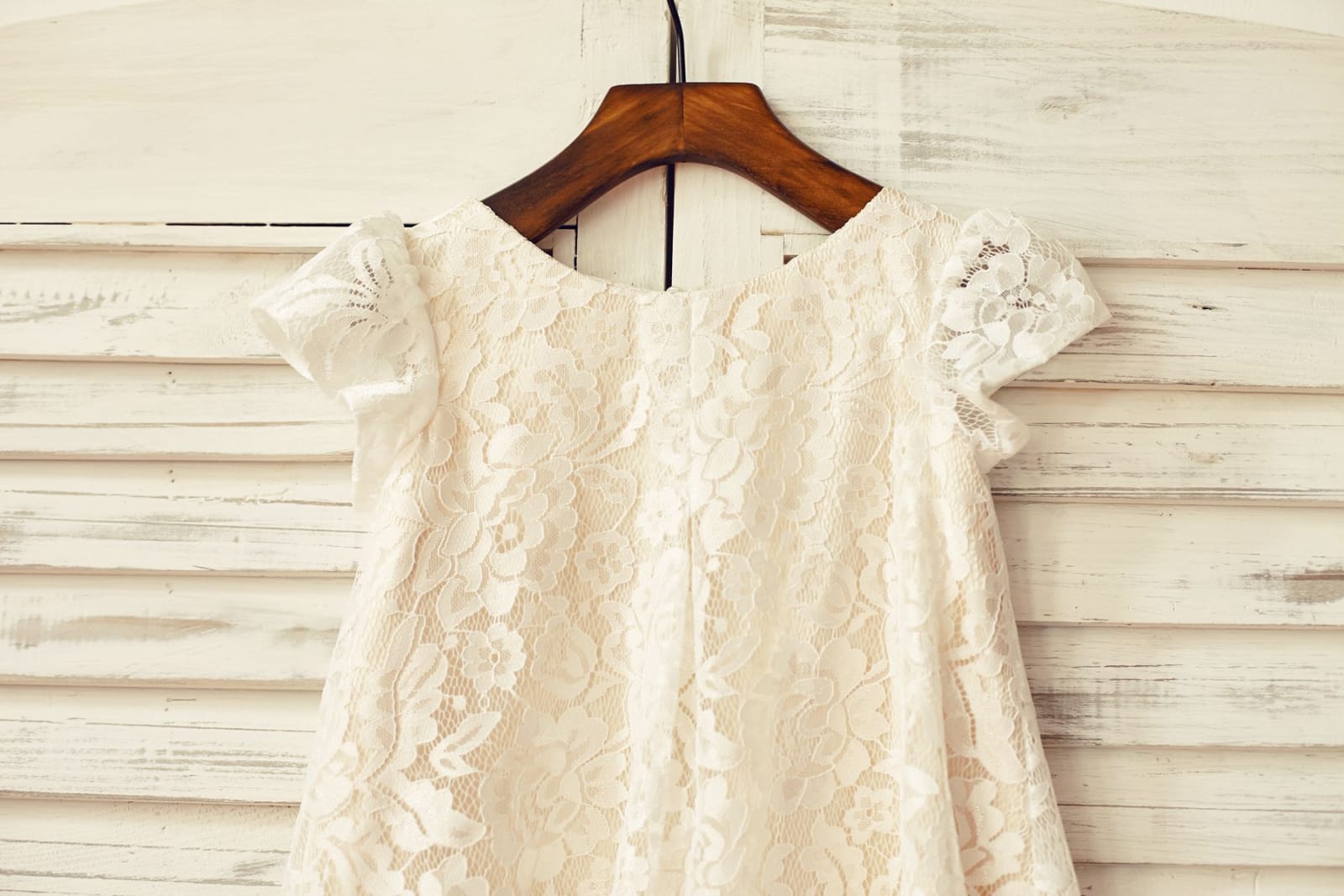 Cap Sleeve Ivory Lace Champagne Lining Flower Girl Dress