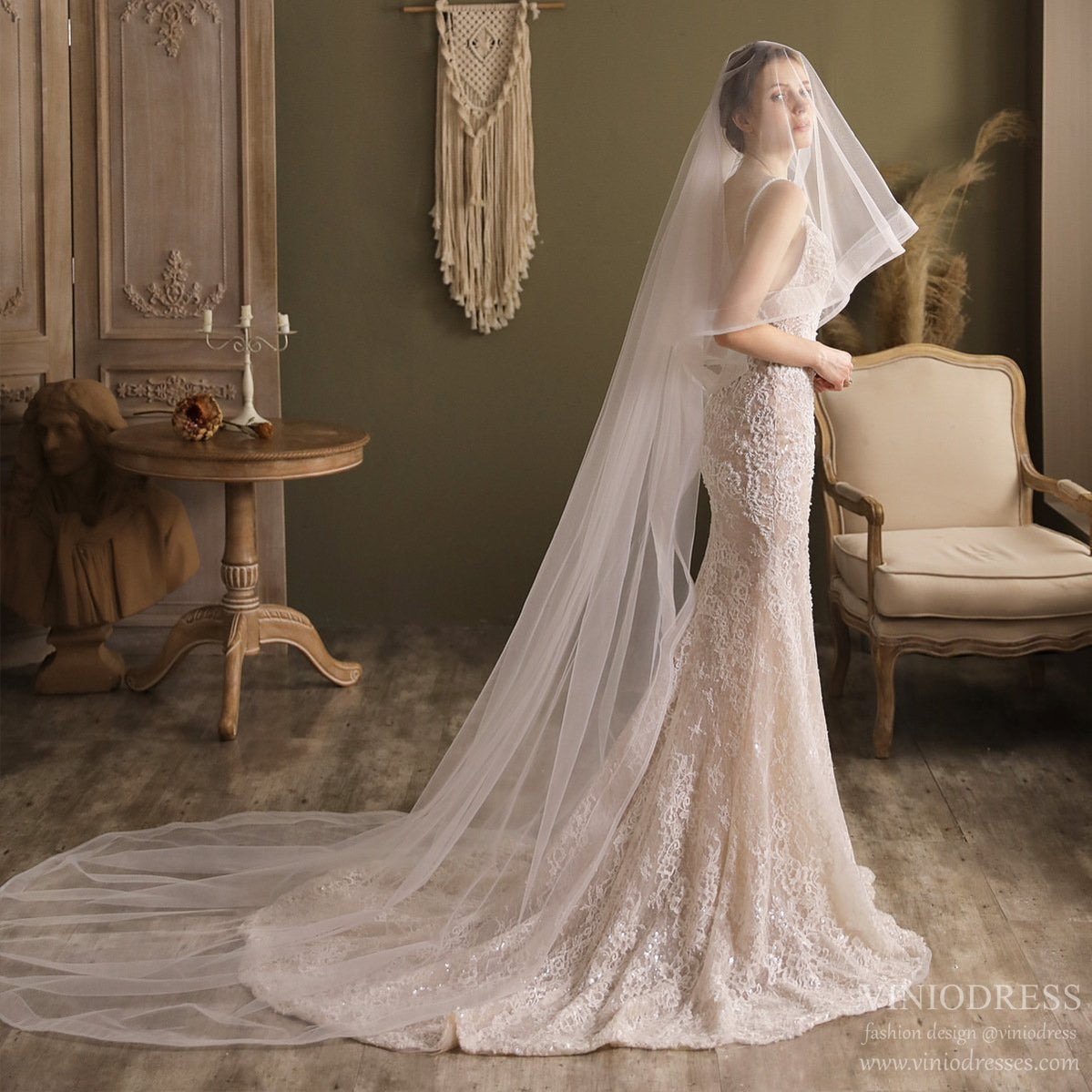 Cathedral Veil with Blusher-Accessories-Viniodress-Ivory-Viniodress