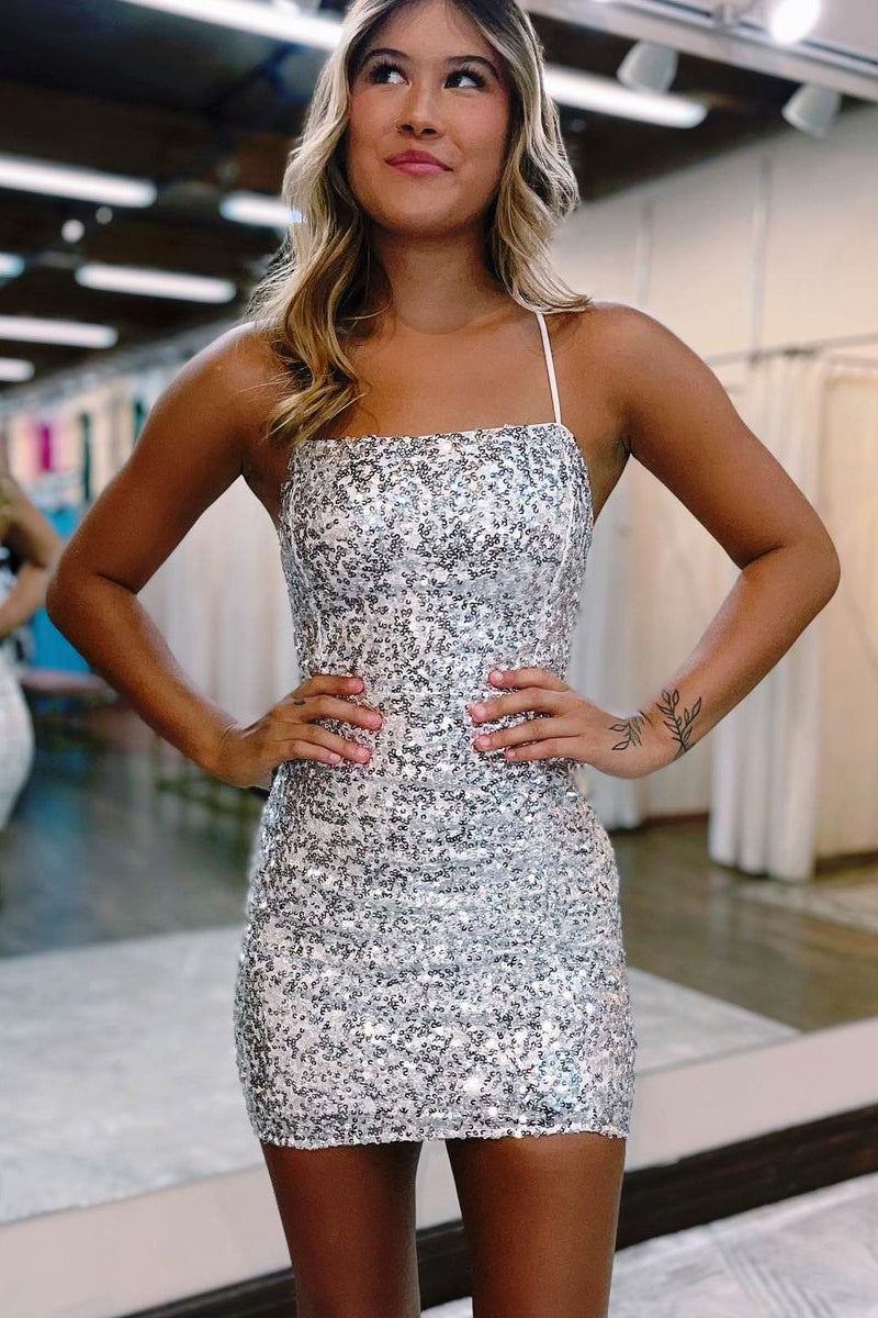 Serena | Glitter Bodycon Straps Black Sequins Short Homecoming Dresses